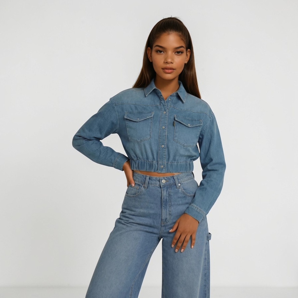 Cropped chemise western femme en jeans - SHERAZADE