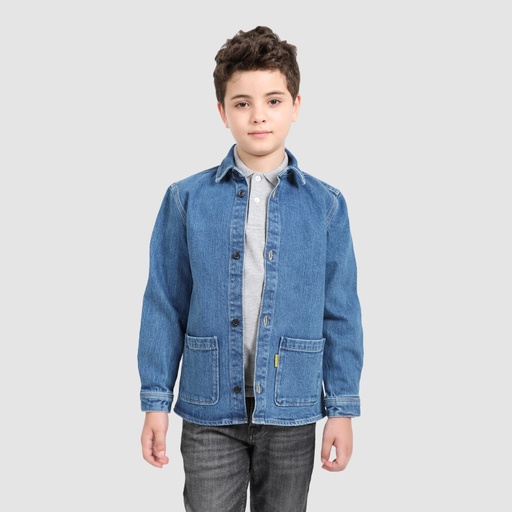 [01-010-09-059-K412-10-12ANS] Surchemise garçon avec poche en jeans (Jeans Bleu Clair, 10-12A)