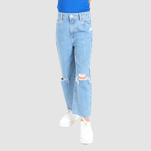[01-010-01-459-K412-10-12ANS] Straight jeans fille (Jeans  Bleu Clair, 10-12A)