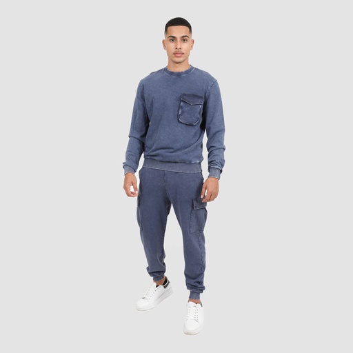 [05-010-65-044-K891-L] Jogger homme avec poches cargo délavé (Bleu Marine Délavé, L)