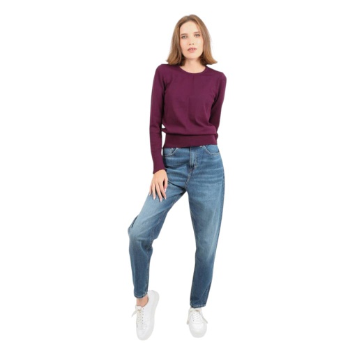 [05-010-02-524-K060-L] Pull femme avec détail broderie en maille fine (Violet, L)