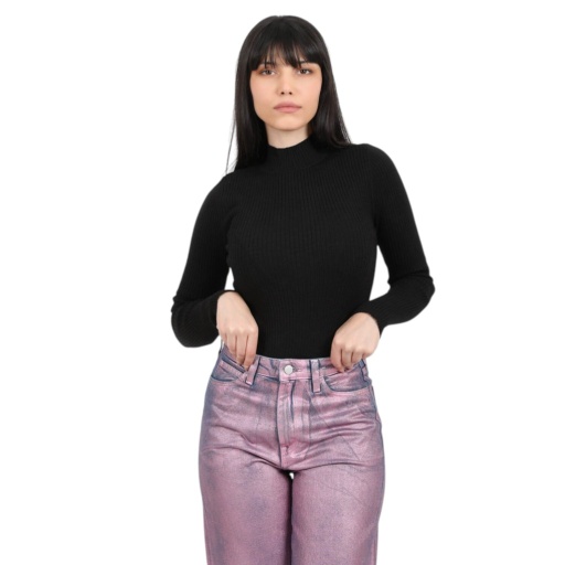 [05-010-03-061-K040-L] Body femme col cheminé en maille fine (Noir, L)