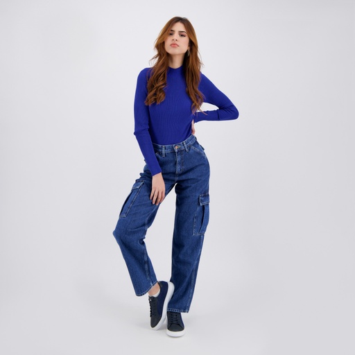 [05-010-03-061-K134-L] Body femme col cheminé en maille fine (Bleu Roi, L)