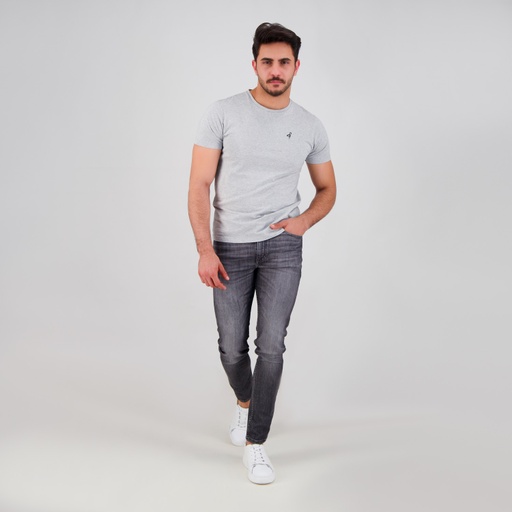 [05-010-02-538-K025-L] T-shirt homme manches courtes avec broderie (Gris Chiné, L)