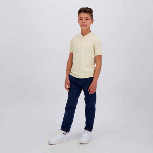 [05-010-15-063-K005-10/12A] Polo zippé garçon manches courtes col mao avec broderie (Beige, 10/12 A)