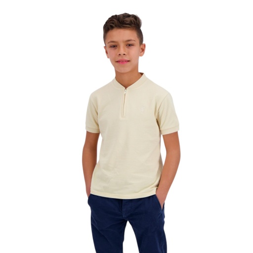 [05-010-15-063-K005-10/12A] Polo zippé garçon manches courtes col mao avec broderie (Beige, 10/12 A)