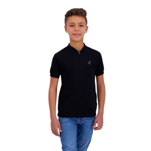 [05-010-15-063-K040-10/12A] Polo zippé garçon manches courtes col mao avec broderie (Noir, 10/12 A)