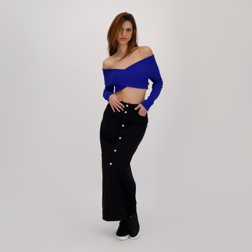 [05-010-59-007-K134-L] Top côtelé femme manches longues croisé (Bleu Roi, L)