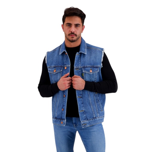 [01-010-10-074-K419-L] Regular jacket homme sans manches en jeans - KENZI (L)