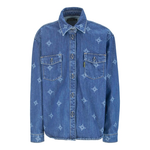 [01-010-09-075-K419-10-12A] Chemise oversized fille en jeans imprimé laser (10/12 A)