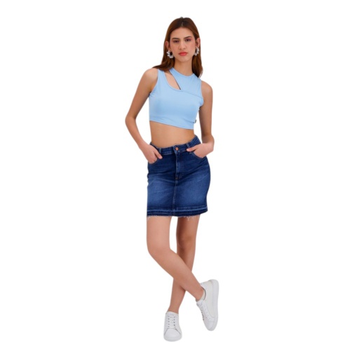 [05-010-59-009-K012-L] Top femme sans manches avec découpe (Bleu ciel, L)