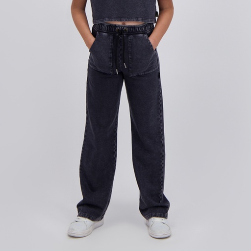[05-010-65-047-K890-10/12A] Jogger délavé jambe droite fille avec poches plaquées (10/12A)