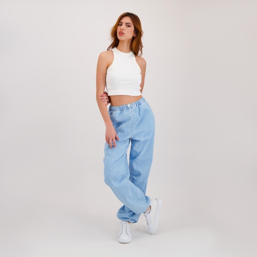 [05-010-59-010-K100-L] Top côtelé femme avec broderie (Blanc Cassé, L)