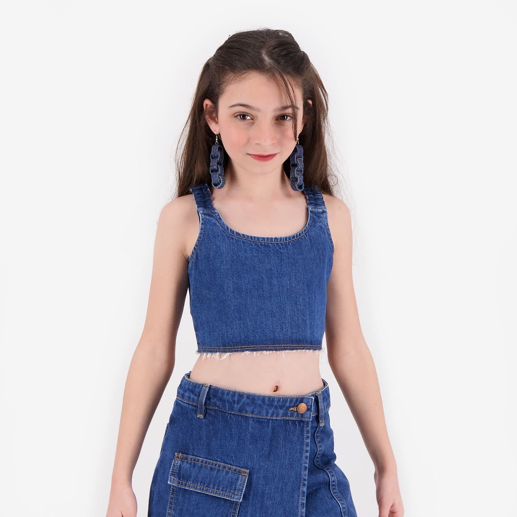 Top fille en jeans avec broderie papillon