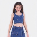 Top fille en jeans avec broderie papillon