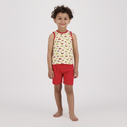 [05-010-26-045-K642-12/18M] Ensemble bébé sans manches avec biais contrasté imprimé voiture (12/18M)