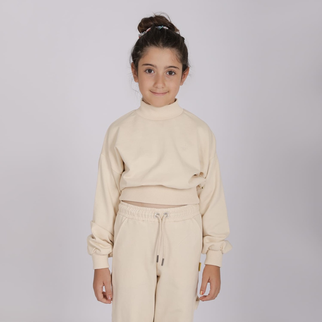 Sweat crop fille avec col cheminée Love You So Matcha