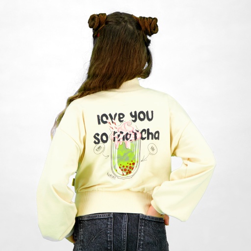 [05-010-36-171-K005-10/12A] Sweat crop fille avec col cheminée Love You So Matcha (10/12A)