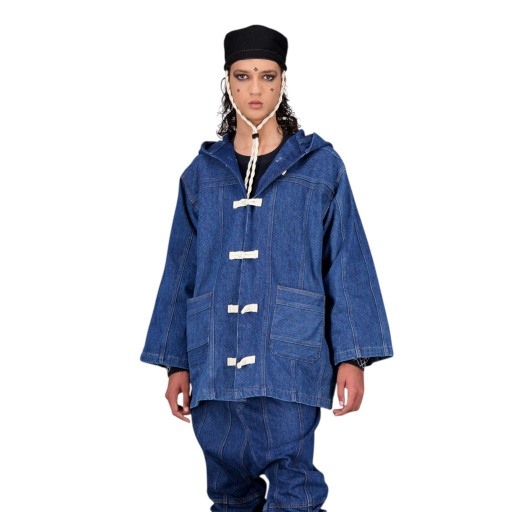 [01-010-10-099-K490-L] Kachabya unisexe en jeans UPCYCLING METHODS - TUNIS FASHION WEEK 2024 (Jeans Bleu Foncé, L)