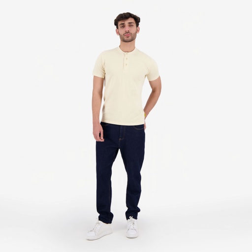 [05-010-02-460-K005-L] T-shirt homme manches courtes col tunisien en piqué (Beige, L)