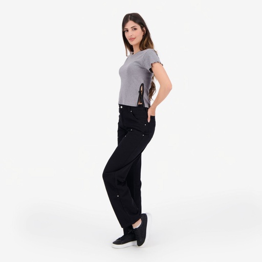 [05-010-02-723-K025-L] T-shirt femme manches courtes avec noeuds sur le cotés (Gris Chiné, L)