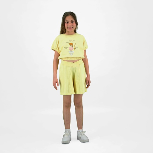 [05-010-36-206-K033-10/12A] Sweat crop fille manches courtes avec détail elastique Boule De Glâce (10/12A)