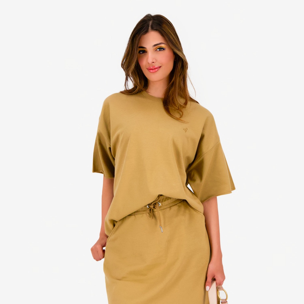 Sweat oversized femme manches courtes avec broderie