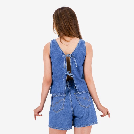 [01-010-59-015-K412-L] Top femme avec noeud sur le dos en jeans-TOUBA (L)
