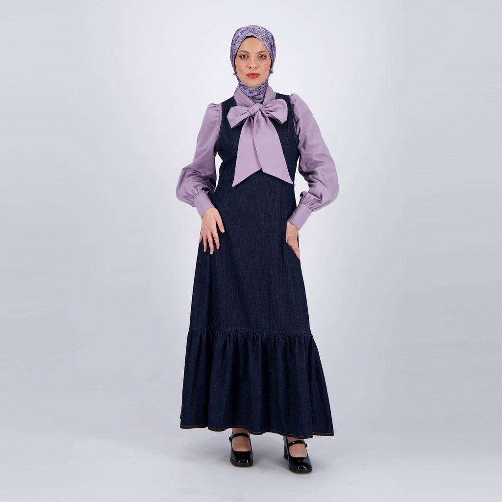 Robe maxi femme avec volant en bas en jeans -BOCHRA