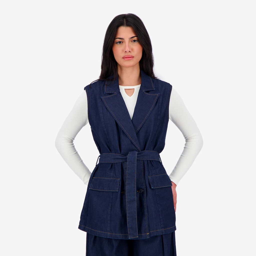 Blazer croisé femme sans manches-SAHAR