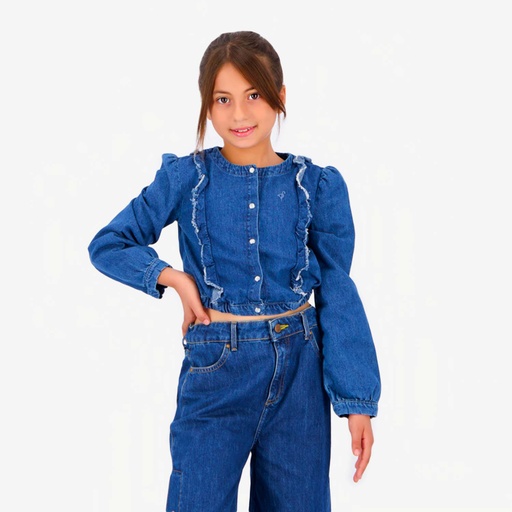 [01-010-121-005-K419-10A] Blouse fille boutonnée avec volant (10A)