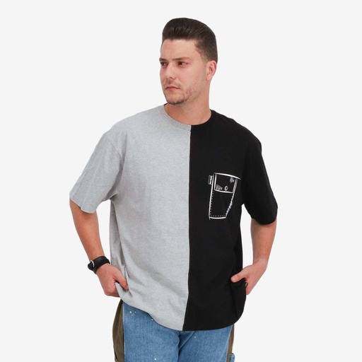 [05-010-02-814-K548-L] Upcycling t-shirt oversized homme manches courtes CROQUIS POCHE &amp; الري V1 (L)