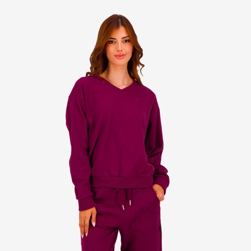 [05-010-36-220-K486-L] Sweat femme col V avec broderie (L)