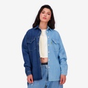 Upcycling chemise oversized femme en jeans bi-couleur - SHER V2