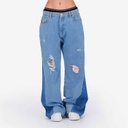 Upcycling baggy jeans femme bi-couleur