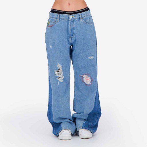Upcycling baggy jeans femme bi-couleur