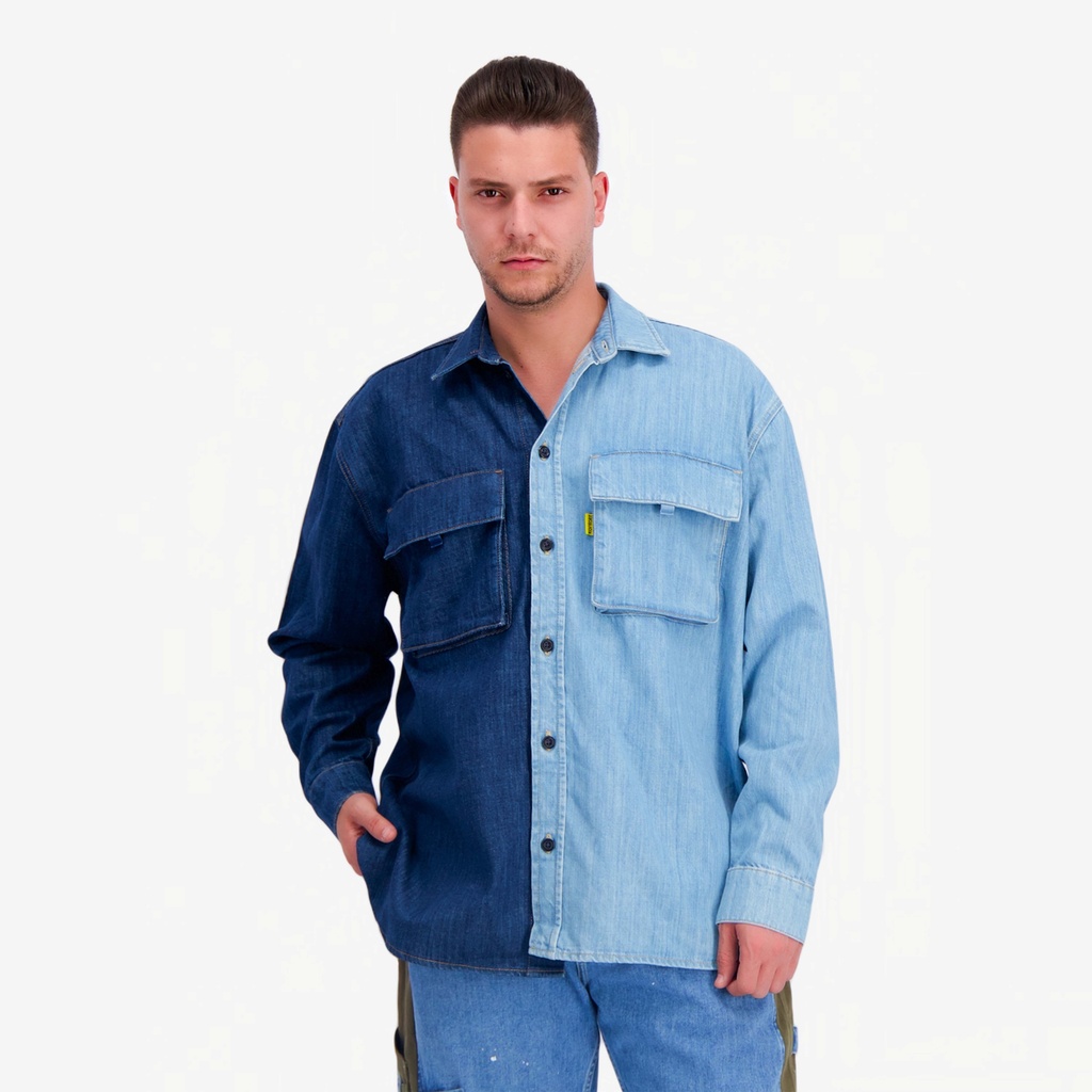 Upcycling chemise workwear homme en jeans bi-couleur - WAAD V1