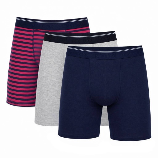 [05-010-06-041-K1000-L] Lot  de 3 boxers homme en coton stretch (Bleu Marine Rayure Rouge &amp; Bleu Marine &amp; Gris chiné, L)