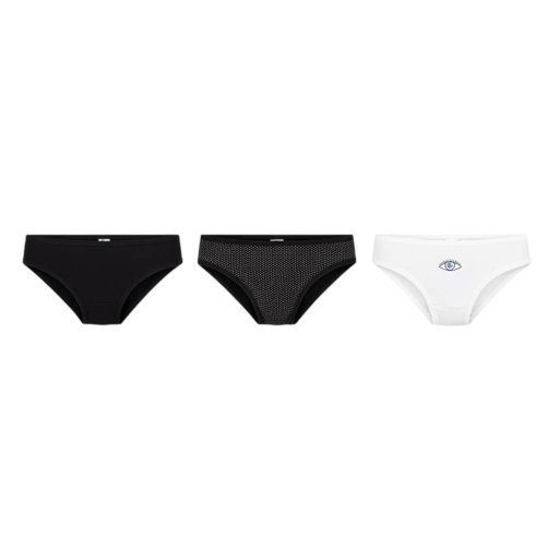 [05-010-20-050-K1004-L] Lot de 3 Slips taille basse femme en coton stretch (Blanc &amp; Noir &amp; Noir Petit Pois Blanc, L)