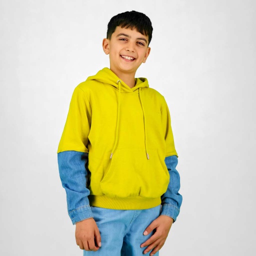 [05-010-43-089-K128-10-12A] Hoodie garçon avec manches en denim (10-12A)