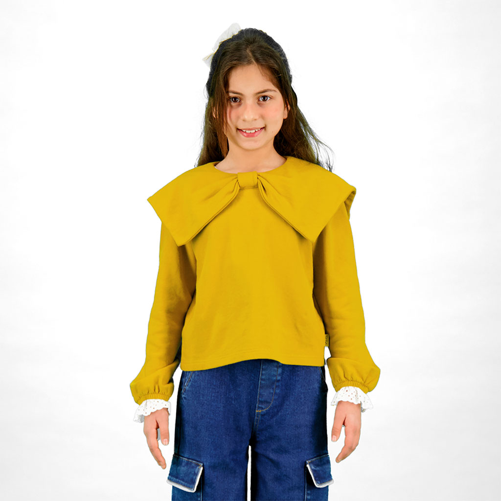 Sweat fille col noeud avec volants