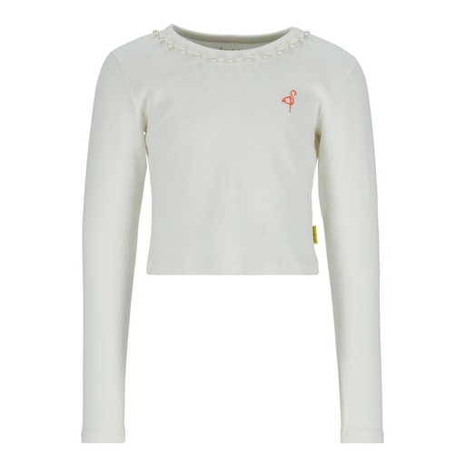 [05-010-02-830-K100-10/12A] T-shirt crop fille manches longues avec perles (Blanc Cassé, 10/12A)