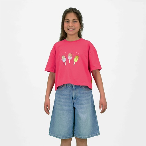 [05-010-02-841-K149-10/12A] T-shirt sur taille fille manches courtes  Glâces Paillétés (10/12A)