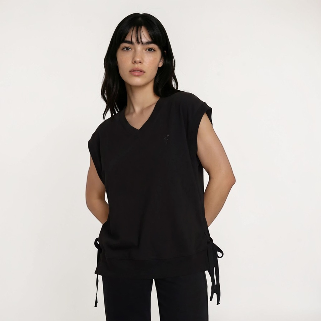 Sweat femme sans manches avec noeuds sur les côtés