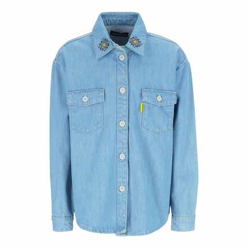 [01-010-09-106-K412-10-12A] Chemise oversized fille en jeans avec broderie sur le col (10-12A)