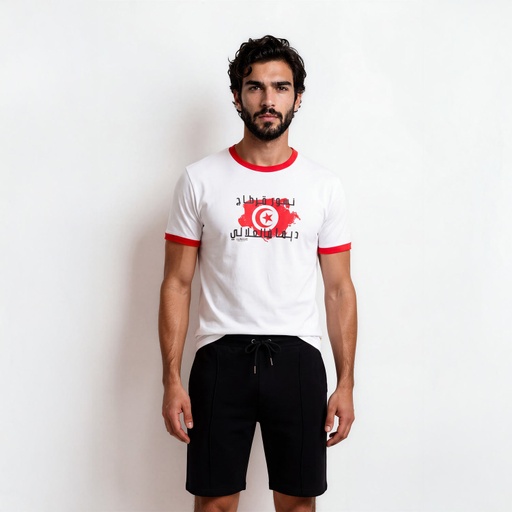 [05-010-02-865-K400-L] T-shirt unisexe manches  courtes contrasté  نسور قرطاج ديما فالعلالي (L)