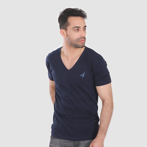 T-shirt homme manches courtes col V flamant rose