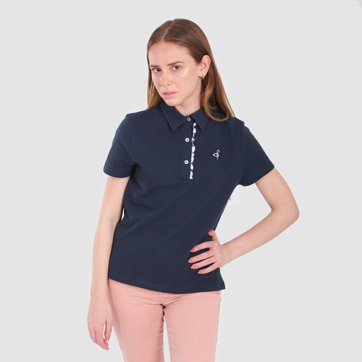 Polo femme manches courtes avec volant et broderie