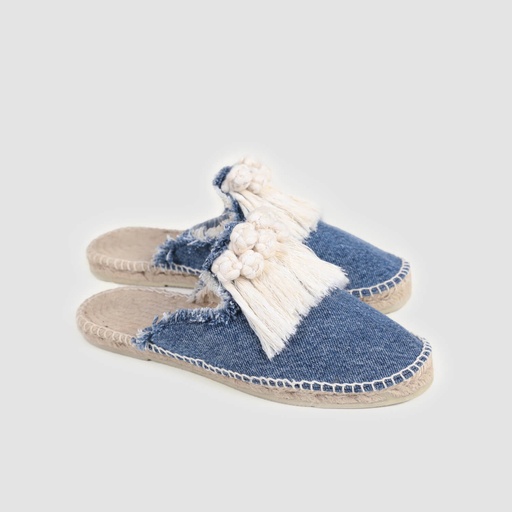 Babouche espadrilles femme en jeans et macramé