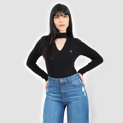 Body côtelé femme manches longues avec détail cut out